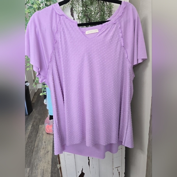 Medium Or Large Lavender Flutter Sleeve Top With Texture Detail Relaxed Fit - Picture 1 of 1